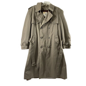 London Towne Trench Coat Mens Size 42 Brown Removable Faux Fur Liner Overcoat